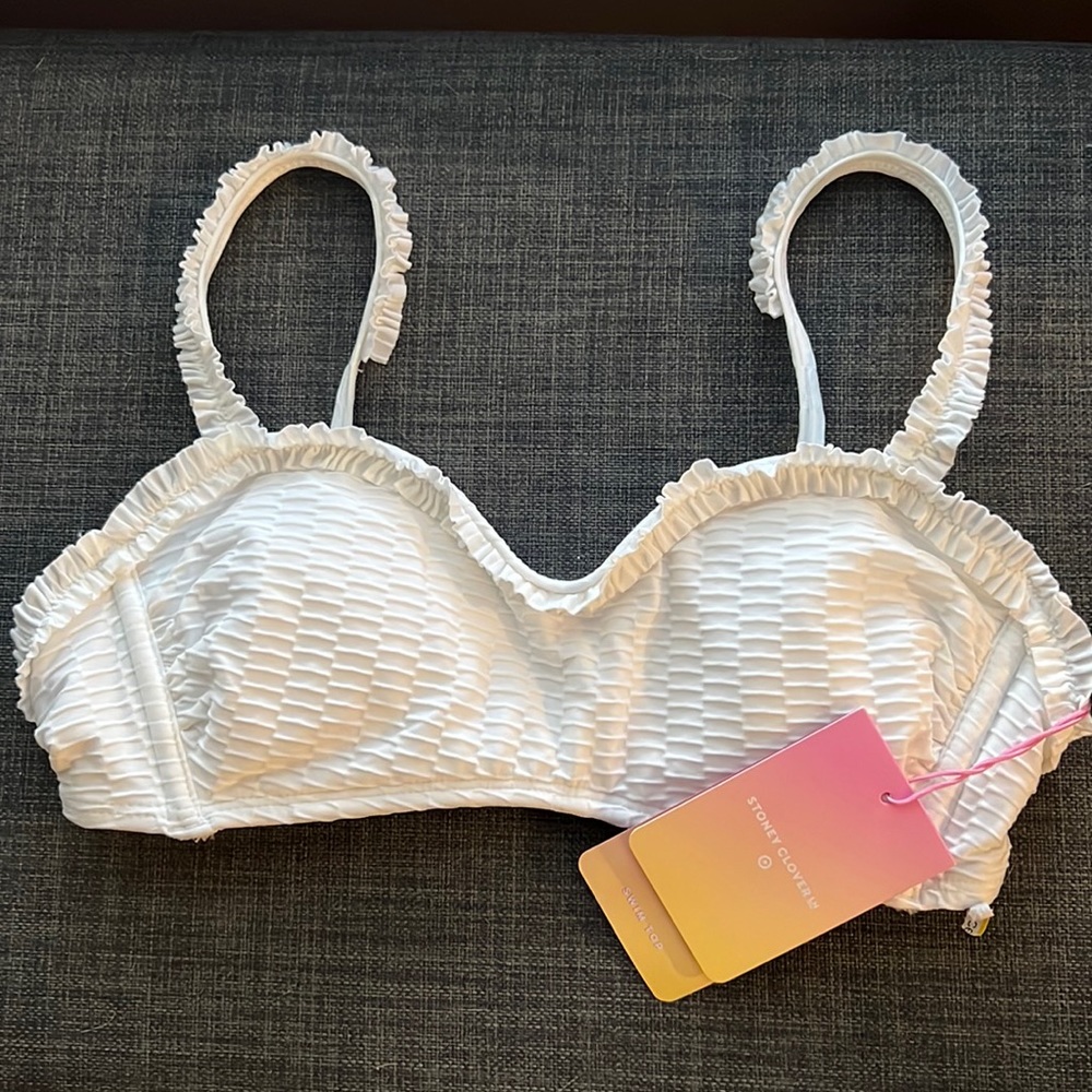 STONEY CLOVER LANE NWT swim top, size small, white